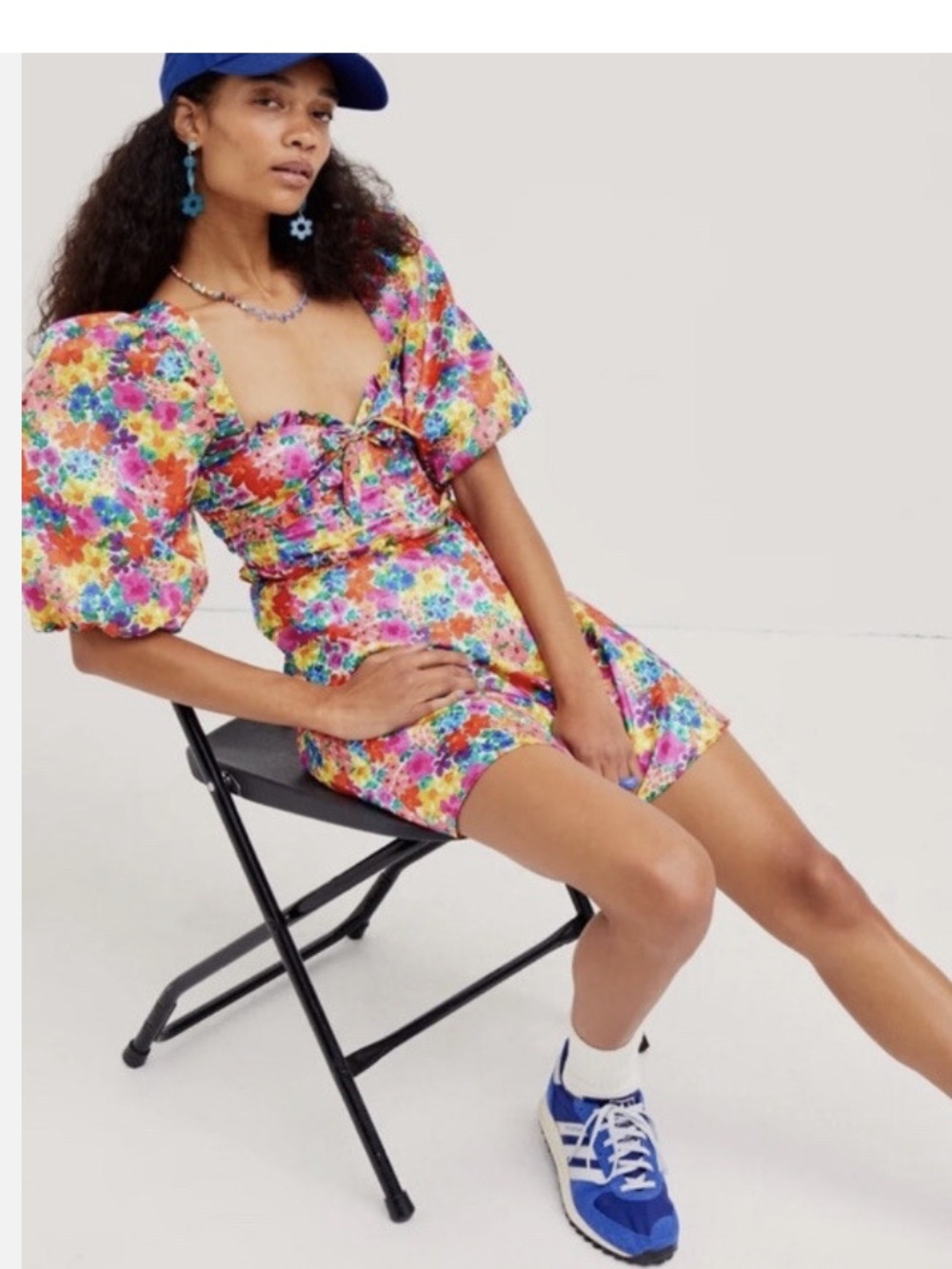 For Love & Lemons Multicolor Floral Puff Sleeve Mini Dress